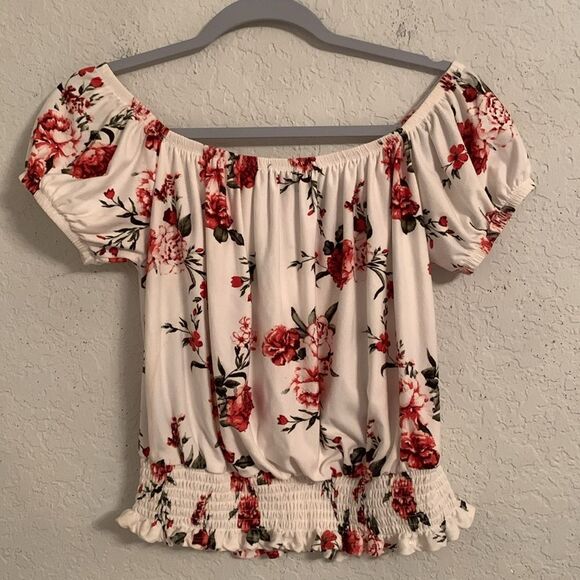 Orange Kiss Floral Off-Shoulder Top Size L - Picture 2 of 7